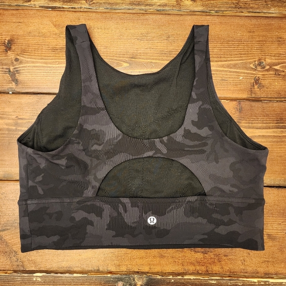 Lululemon Stronger As One Longline Size 10 Black Camo Sports Bra *no tag or pads - Picture 2 of 5